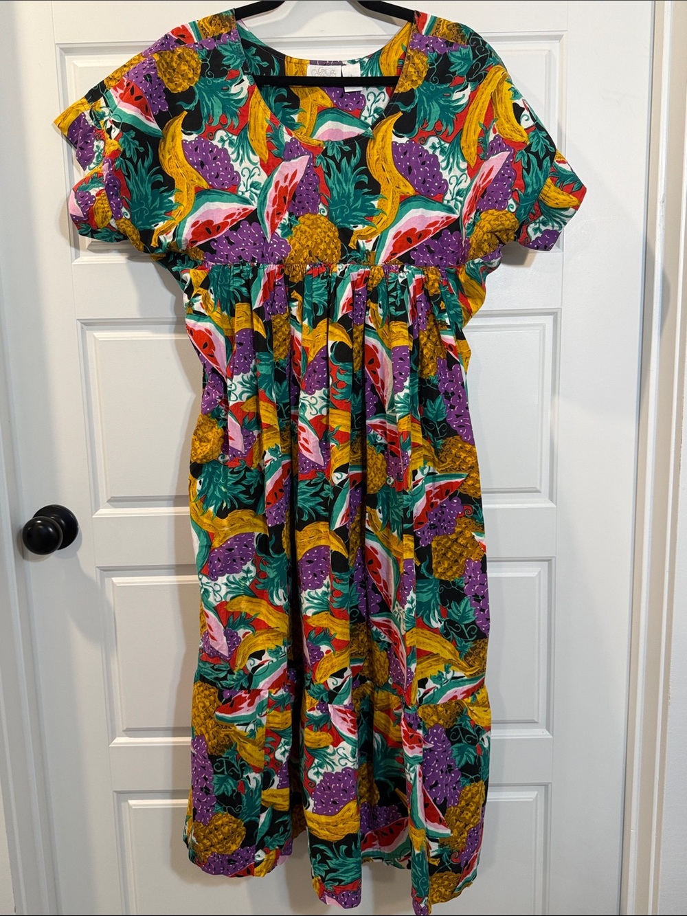 Go softly patio tropical fruity dress with pockets large